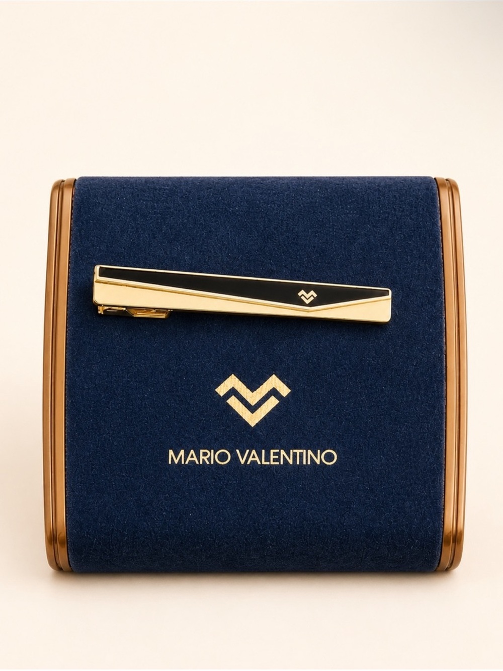 Mario Valentino Logo Tie Bar Gold Black Men’s Accessory OS